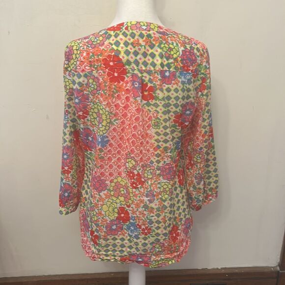 Talbots floral hot pink multicolored long sleeve blouse Size S EUC - Picture 7 of 10